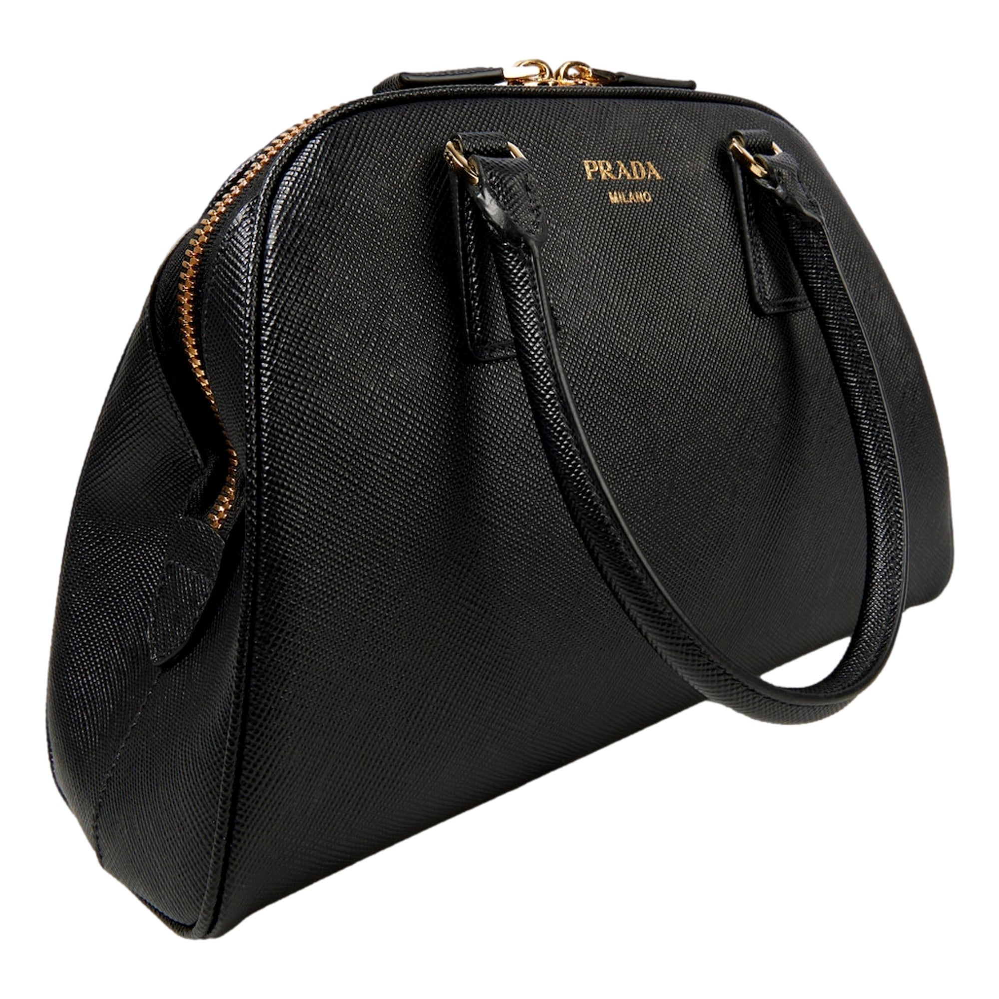 Prada Saffiano Soft Calfskin Top Handle Handbag Medium Nero Black -   Shop Bags LLC