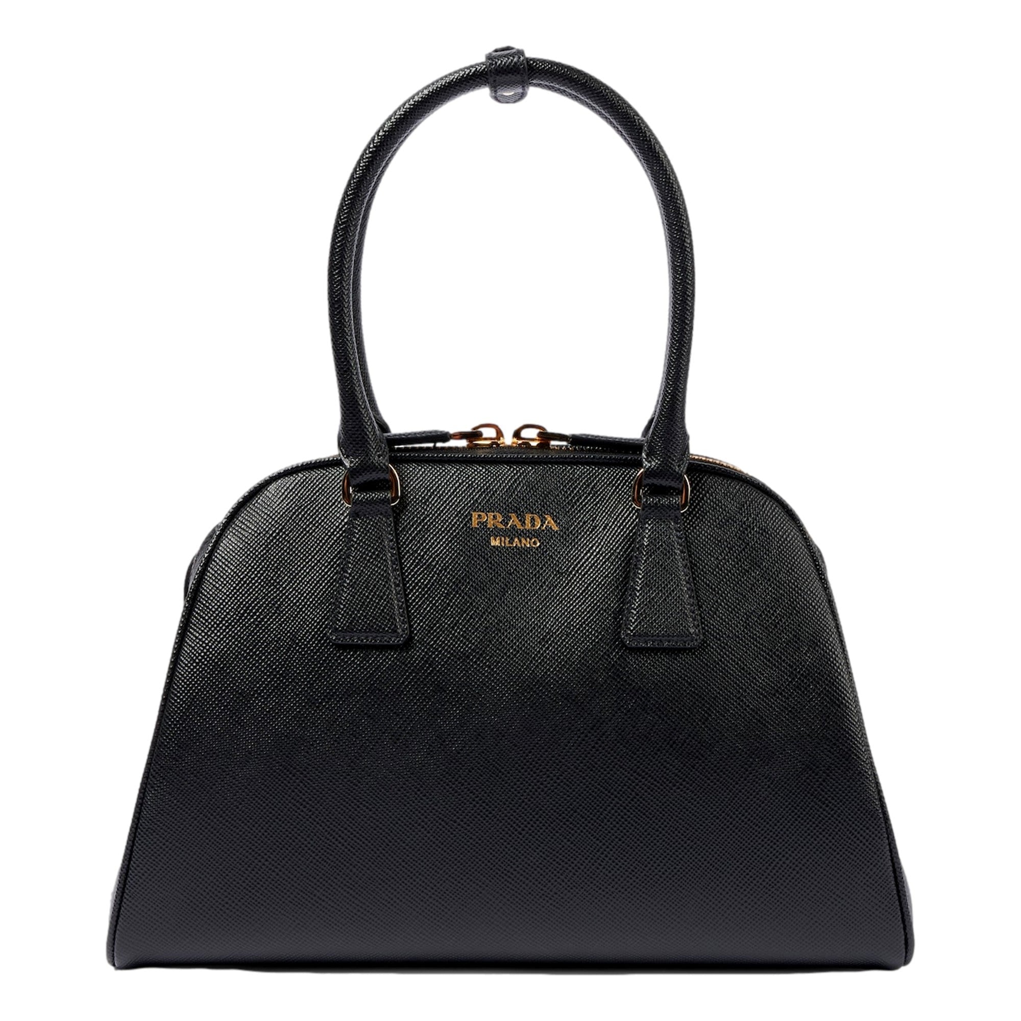 Prada Saffiano Soft Calfskin Top Handle Handbag Medium Nero Black -   Shop Bags LLC