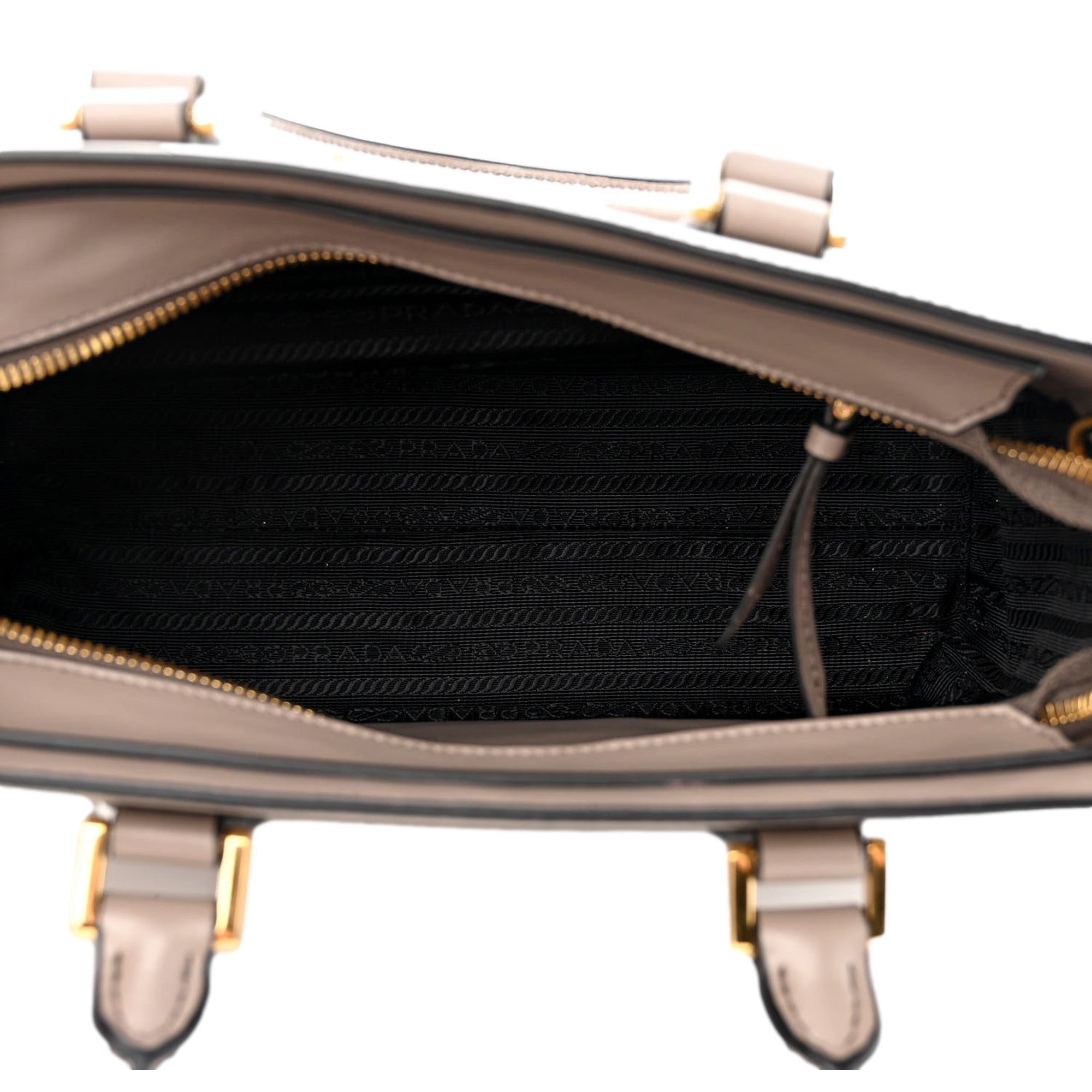 Prada Saffiano and Soft Calfskin Double Zipper Argilla Gray Tote Shoulder Bag -   Shop Bags LLC