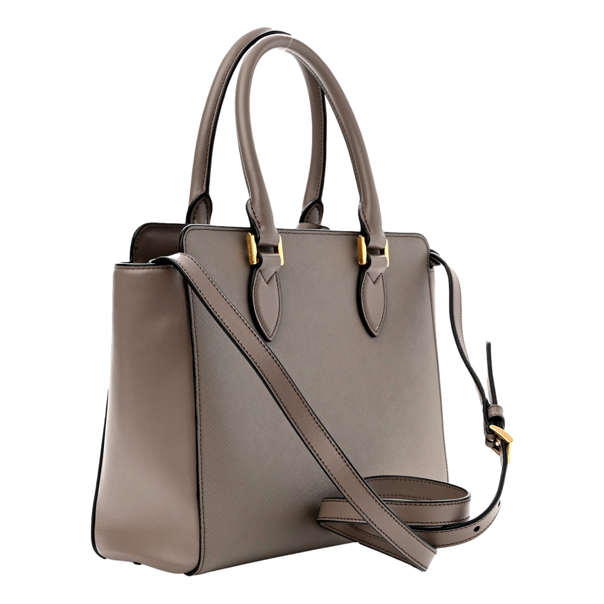 Prada Saffiano and Soft Calfskin Double Zipper Argilla Gray Tote Shoulder Bag -   Shop Bags LLC