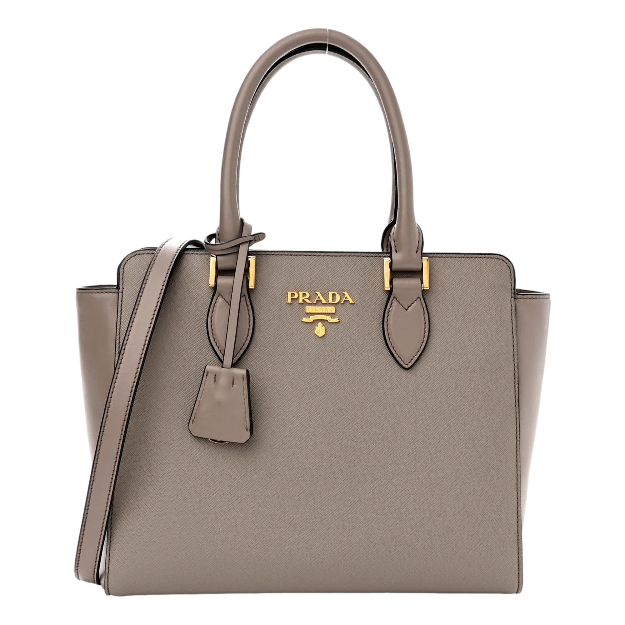 Prada Saffiano and Soft Calfskin Double Zipper Argilla Gray Tote Shoulder Bag -   Shop Bags LLC