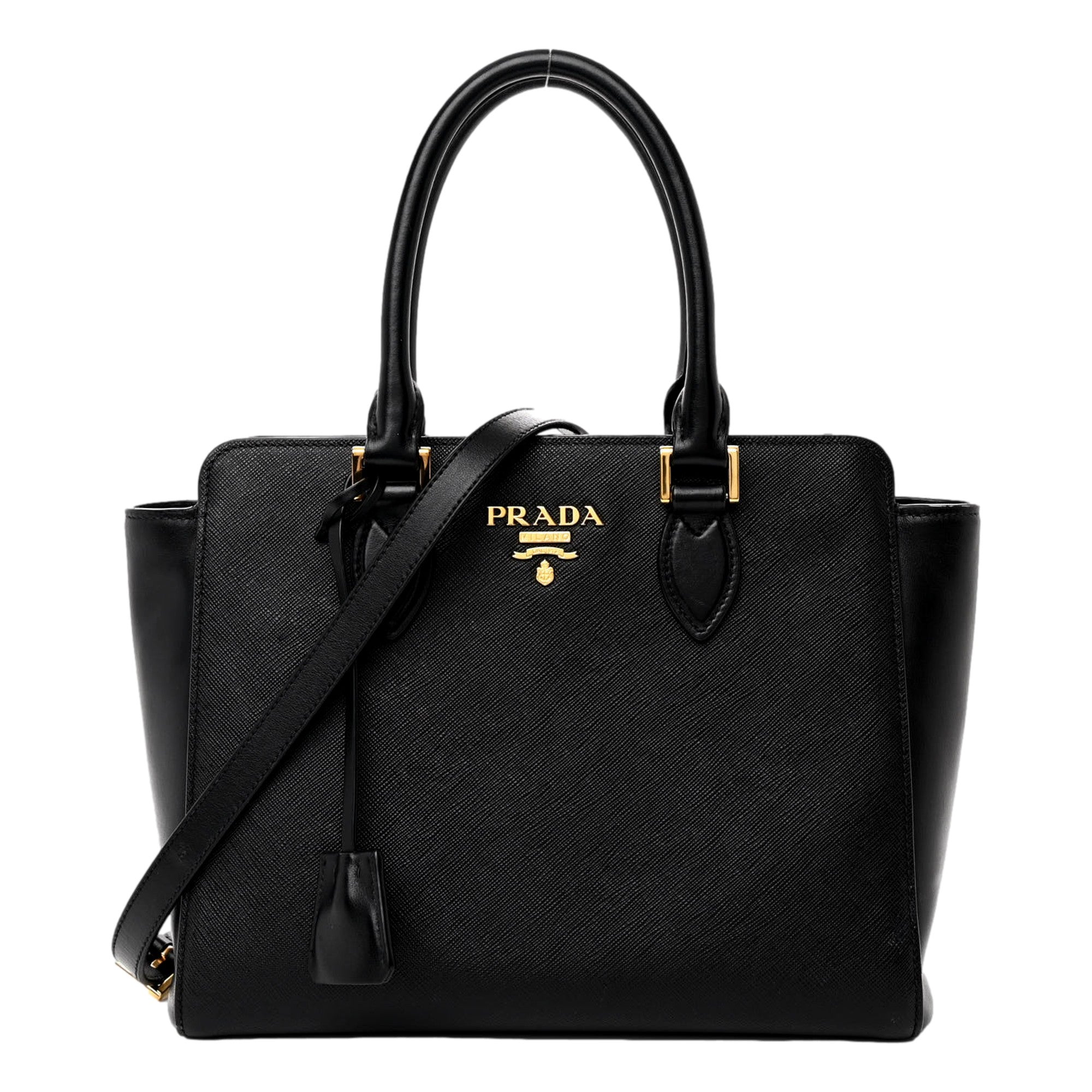 Prada Saffiano and Soft Calfskin Double Zipper Black Tote Shoulder Bag -   Shop Bags LLC