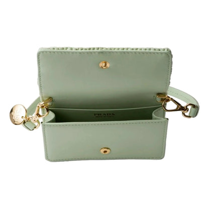 Prada Sage Green Crochet Raffia Mini Shoulder Bag - Luxury Handbag