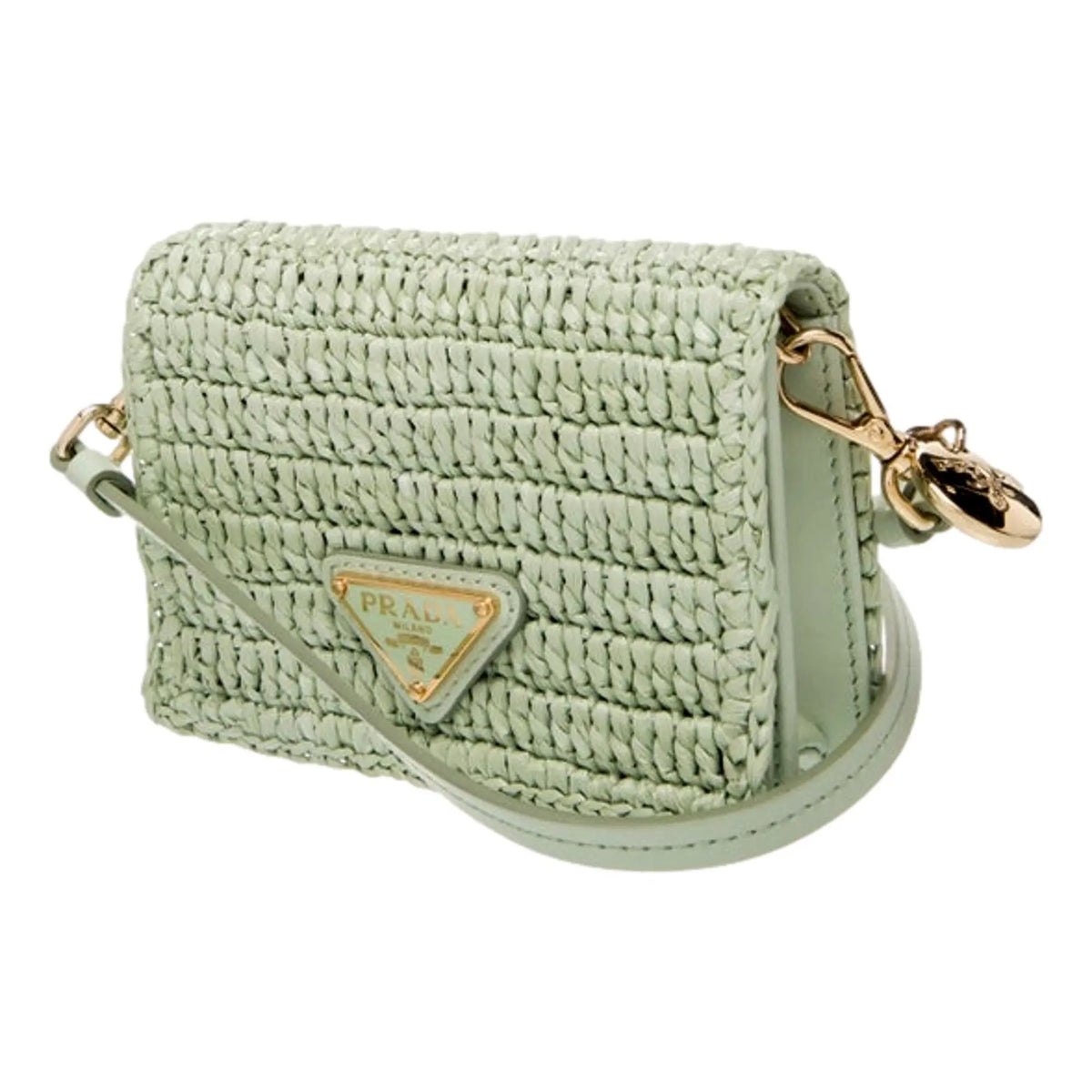 Prada Sage Green Crochet Raffia Mini Shoulder Bag - Luxury Handbag