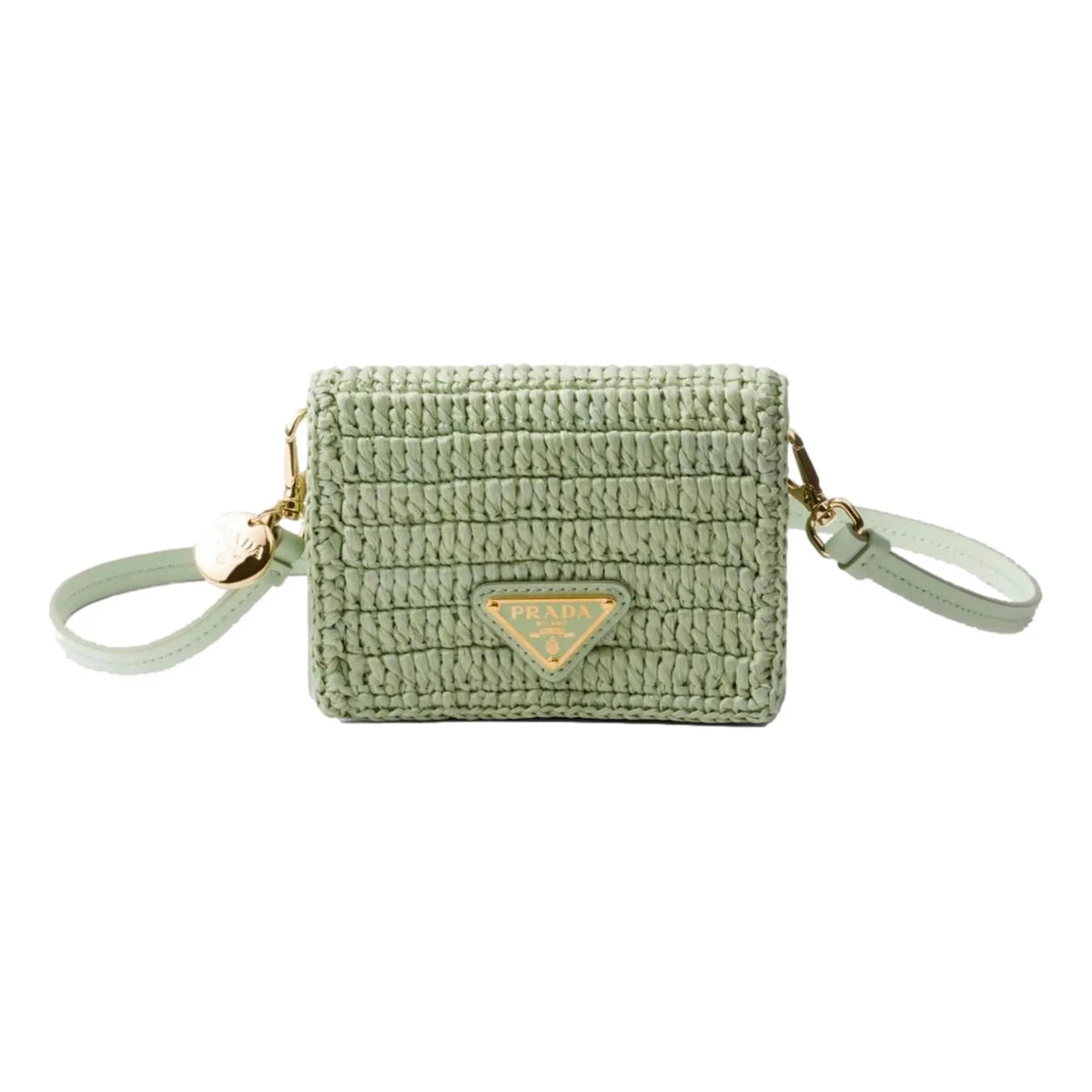 Prada Sage Green Crochet Raffia Mini Shoulder Bag - Luxury Handbag