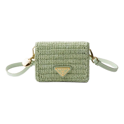 Prada Sage Green Crochet Raffia Mini Shoulder Bag - Luxury Handbag