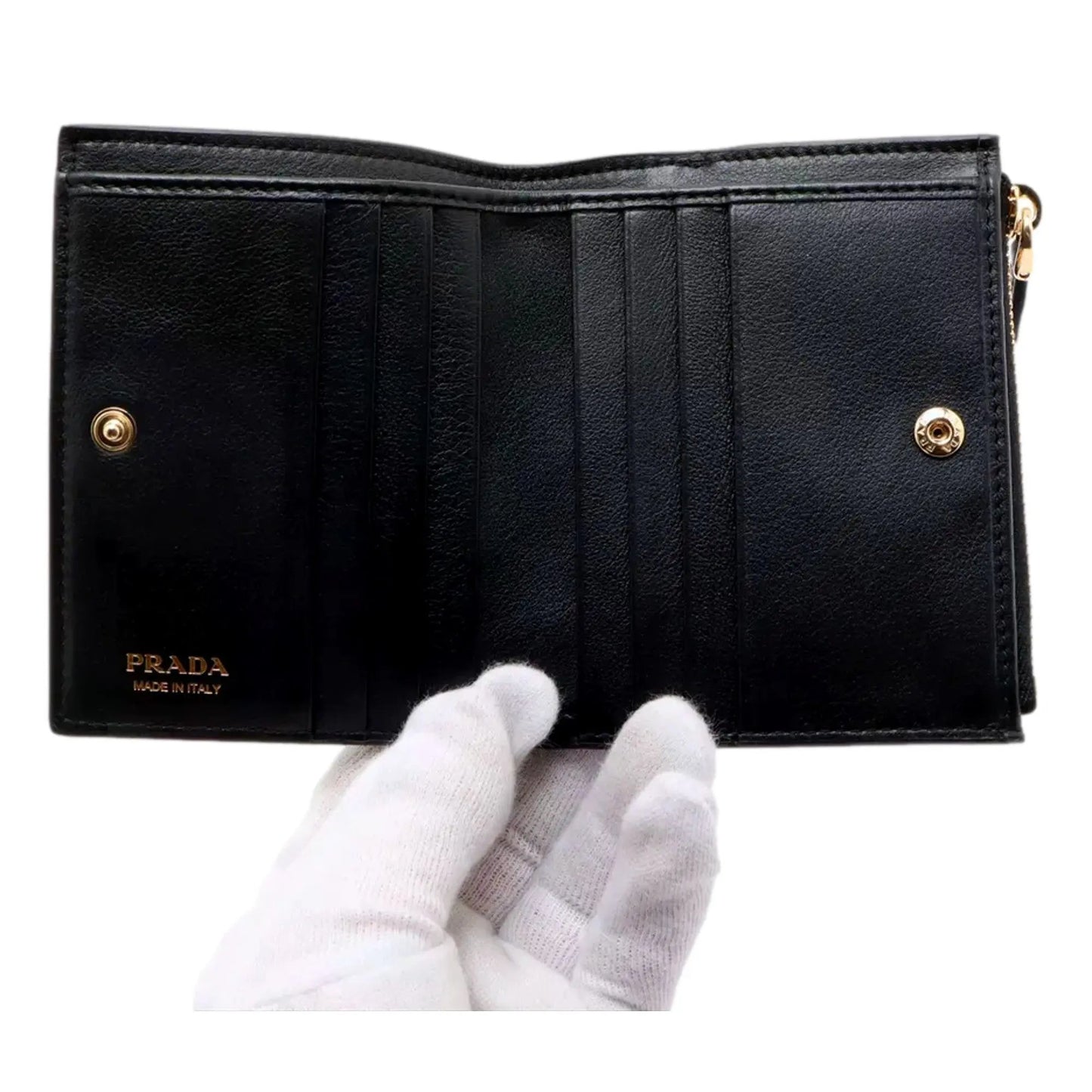 Prada Soft Calfskin Snap Bifold Wallet - Elegant Black Luxury