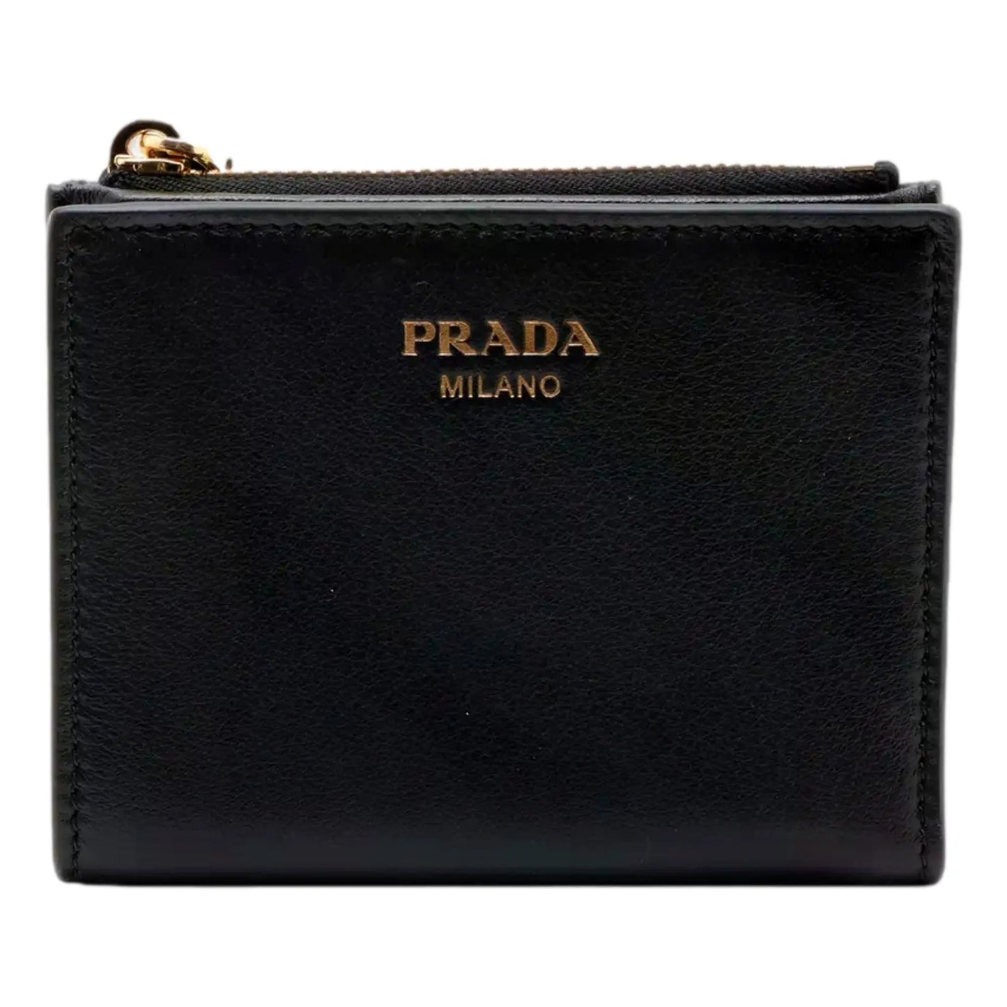 Prada Soft Calfskin Snap Bifold Wallet - Elegant Black Luxury