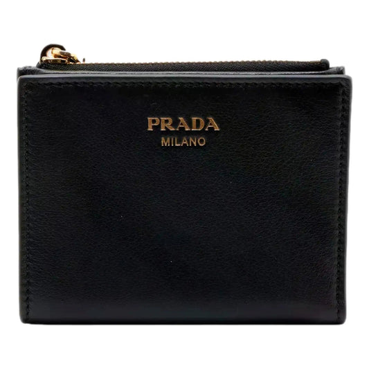 Prada Soft Calfskin Snap Bifold Wallet - Elegant Black Luxury