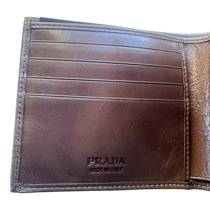 Prada Soft Lux Leather Triangle Logo Bifold Wallet in Argilla Gray