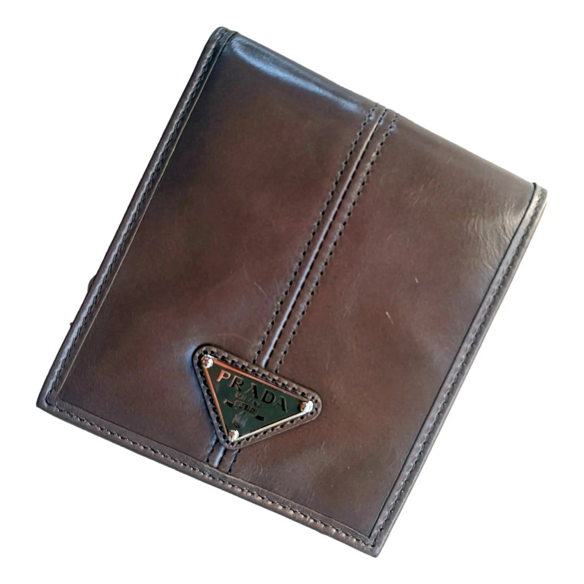 Prada Soft Lux Leather Triangle Logo Bifold Wallet in Argilla Gray