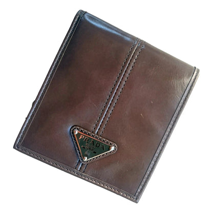 Prada Soft Lux Leather Triangle Logo Bifold Wallet in Argilla Gray