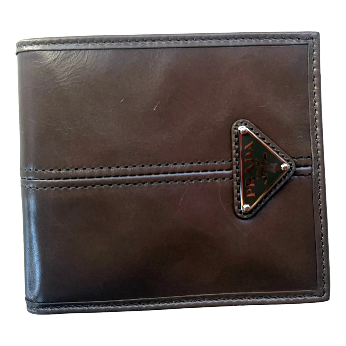 Prada Soft Lux Leather Triangle Logo Bifold Wallet in Argilla Gray