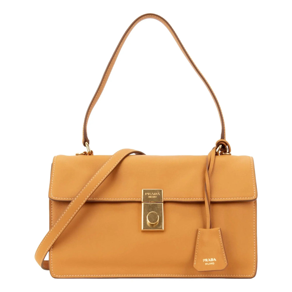 Prada Soft Sound Medium Amber Orange Soft Grain Leather Shoulder Bag