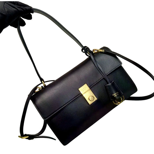 Prada Soft Sound Medium Black Soft Grain Leather Shoulder Bag