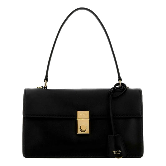 Prada Soft Sound Medium Black Soft Grain Leather Shoulder Bag