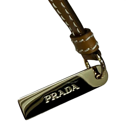 Prada Striped Canvas Tote Bag with Tan Leather Trim and Braided Rope Detail