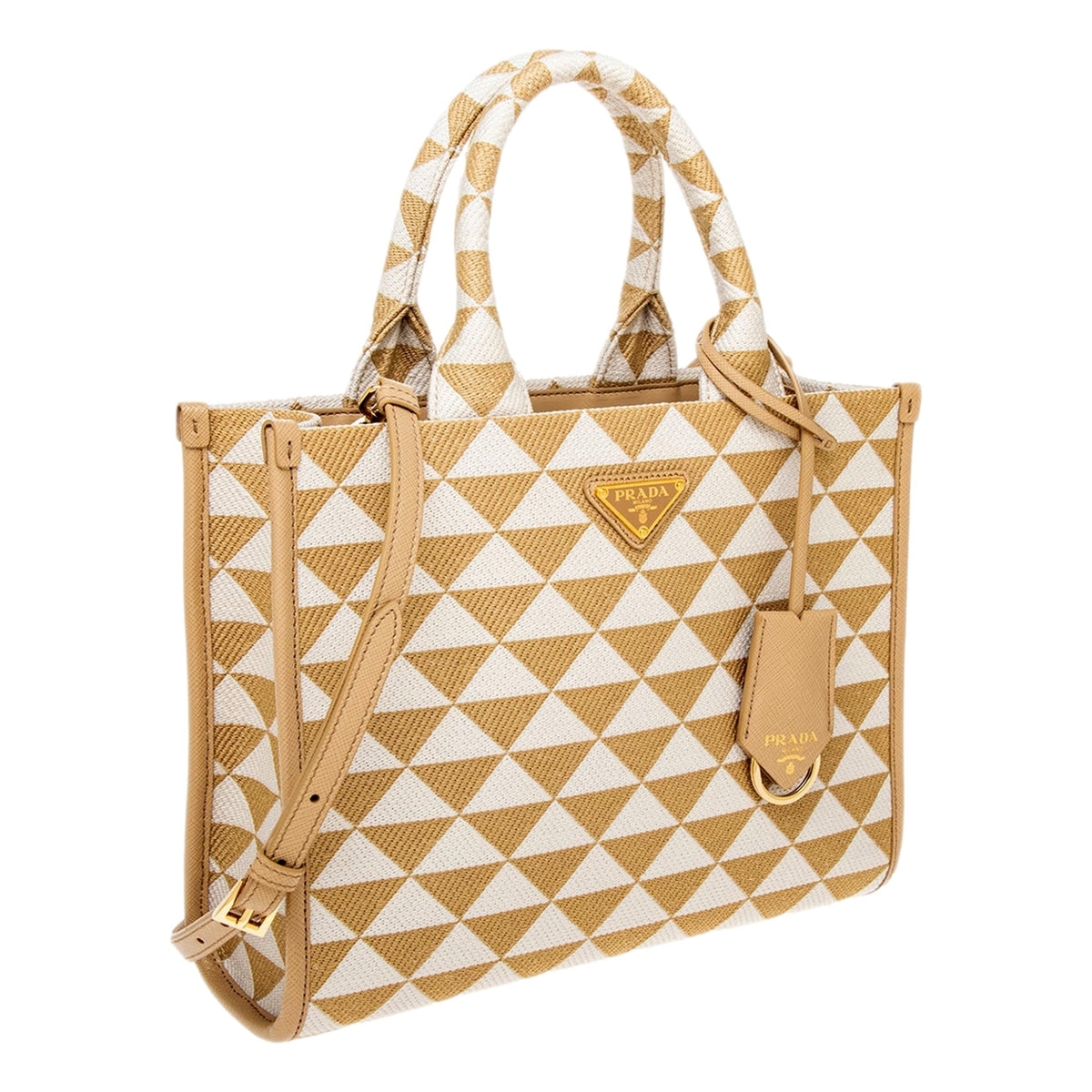 Prada Symbole Beige Chalk White Jacquard Small Tote Bag
