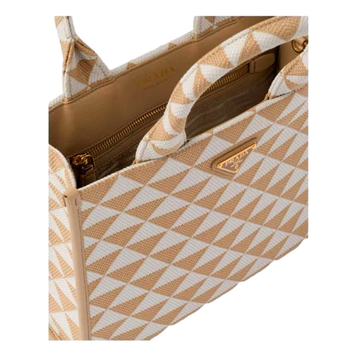 Prada Symbole Beige Chalk White Jacquard Small Tote Bag