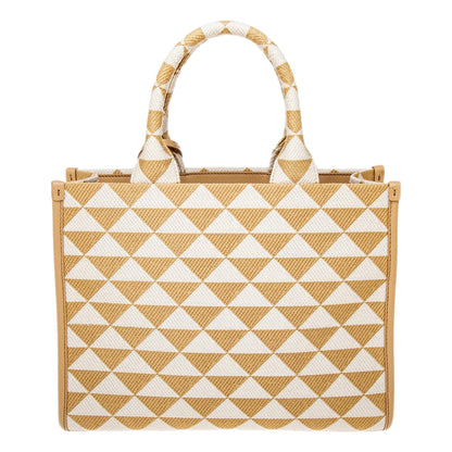 Prada Symbole Beige Chalk White Jacquard Small Tote Bag