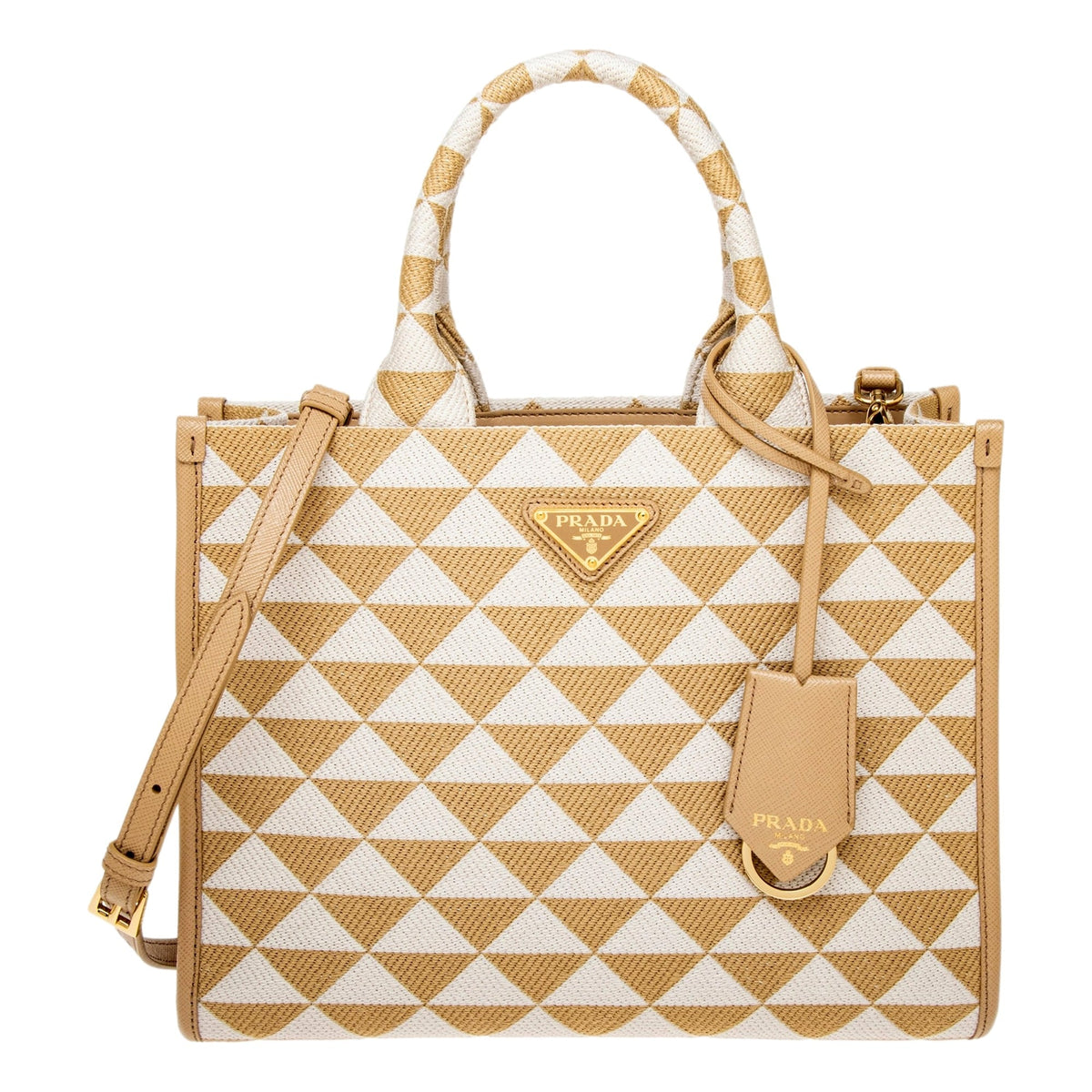 Prada Symbole Beige Chalk White Jacquard Small Tote Bag