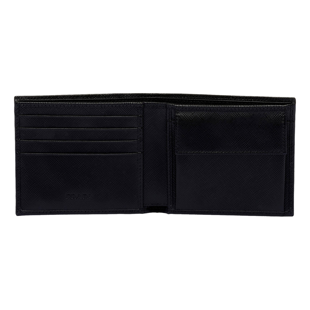 Prada Tessuto Nylon Saffiano Leather Bifold Wallet with Snap Coin Pouch