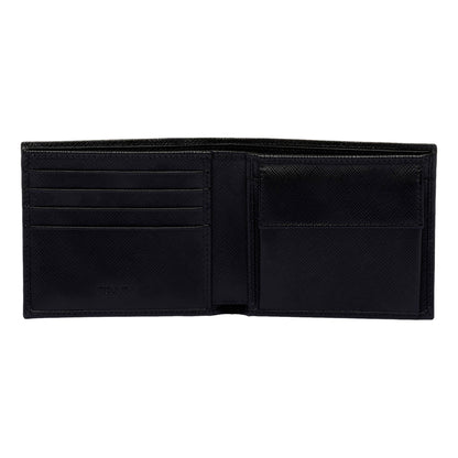 Prada Tessuto Nylon Saffiano Leather Bifold Wallet with Snap Coin Pouch