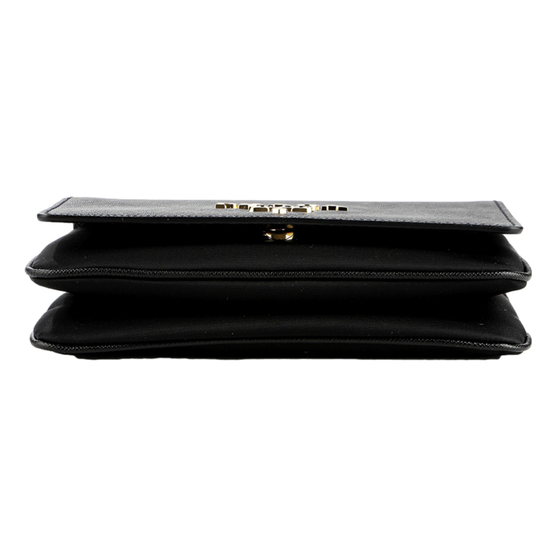 Prada Tessuto and Saffiano Leather Black Crossbody Bag with Gold Chain Strap -   Shop Bags LLC 