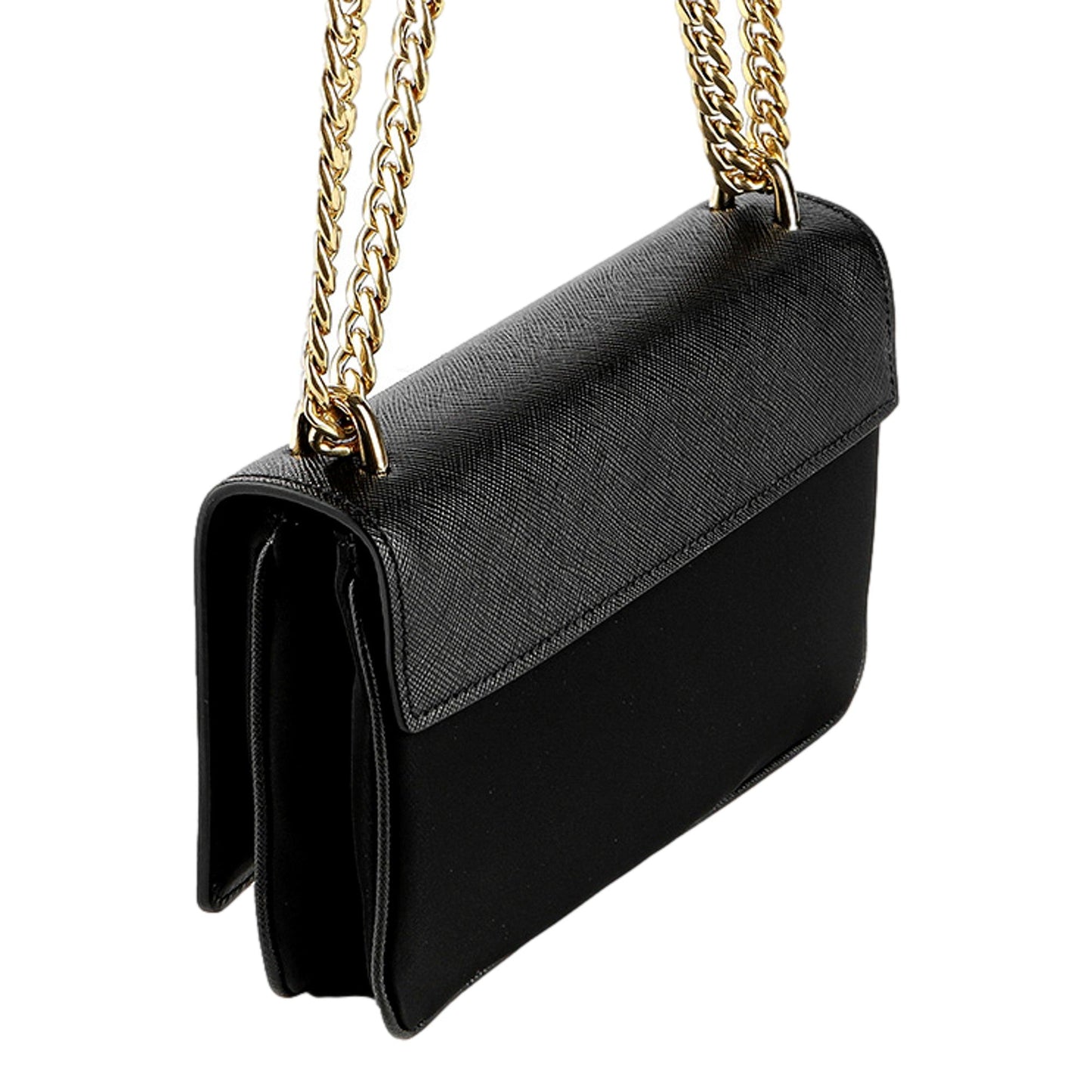 Prada Tessuto and Saffiano Leather Black Crossbody Bag with Gold Chain Strap -   Shop Bags LLC 