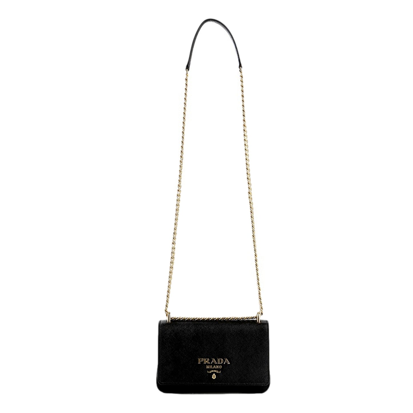 Prada Tessuto and Saffiano Leather Black Crossbody Bag with Gold Chain Strap -   Shop Bags LLC 