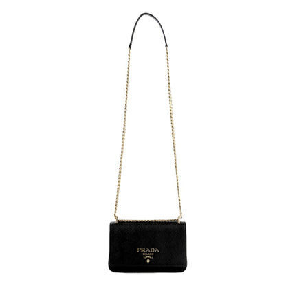 Prada Tessuto and Saffiano Leather Black Crossbody Bag with Gold Chain Strap -   Shop Bags LLC 