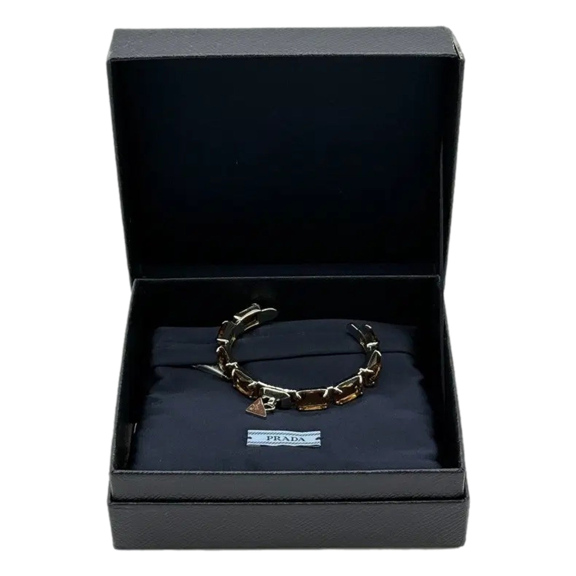 Prada Triangolo Silver Tone Brown Crystal Cuff Bracelet - Luxury Style -   Shop Bags LLC 