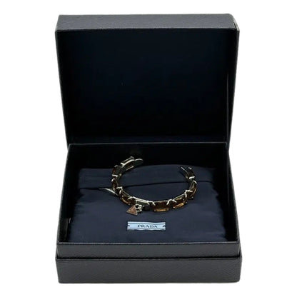 Prada Triangolo Silver Tone Brown Crystal Cuff Bracelet - Luxury Style -   Shop Bags LLC 