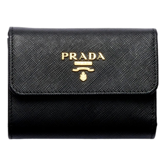 Prada Trifold Wallet: Chic Saffiano Leather with Hibiscus Flair