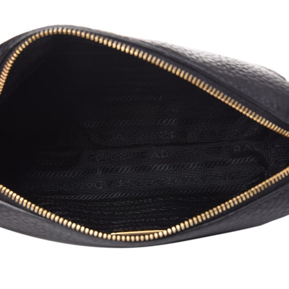 Prada Vitello Daino Black Leather Cosmetic Pouch - Stylish & Compact -   Shop Bags LLC