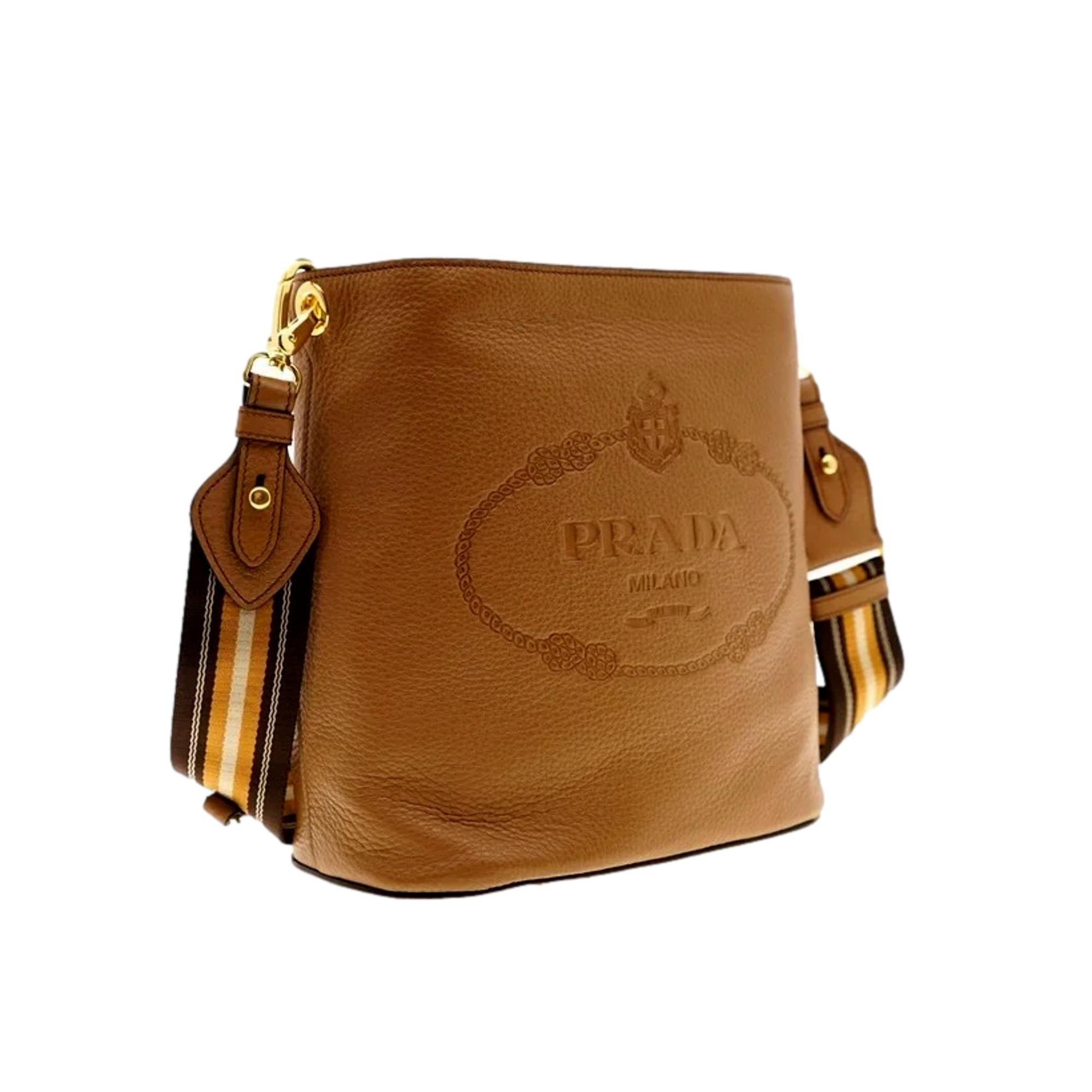 Prada Vitello Phenix Bucket Crossbody Bag - Chic Caramel Brown Design -   Shop Bags LLC 