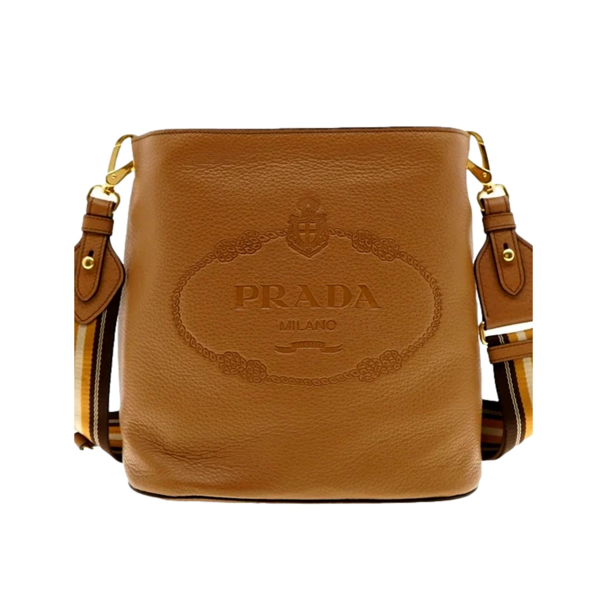 Prada Vitello Phenix Bucket Crossbody Bag - Chic Caramel Brown Design -   Shop Bags LLC 