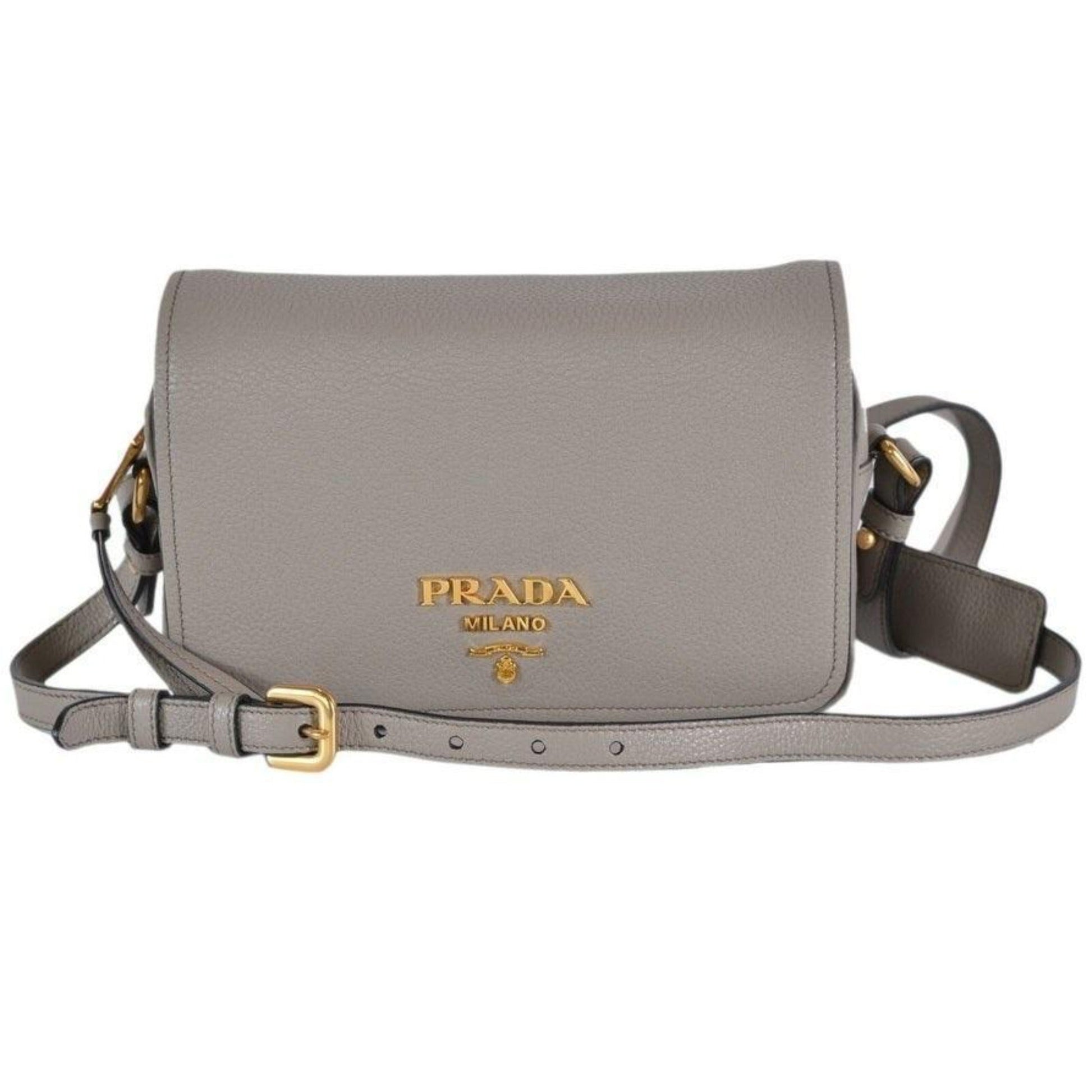 Prada Vitello Phenix Grey Leather Crossbody Bag - Chic & Versatile -   Shop Bags LLC