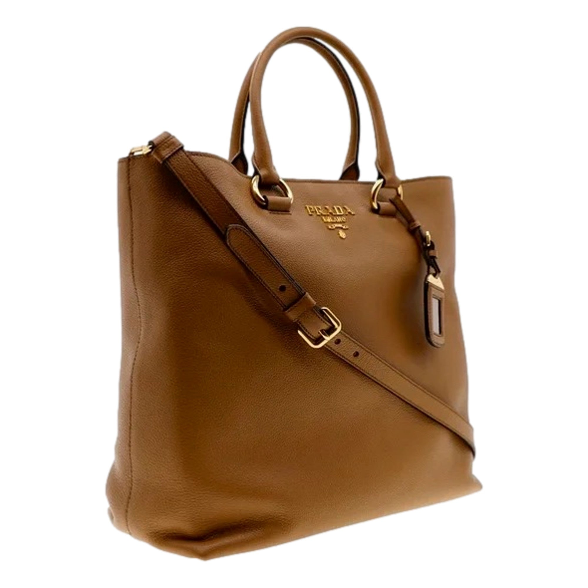Prada Vitello Phenix Tote: Luxurious Caramel Brown Elegance -   Shop Bags LLC