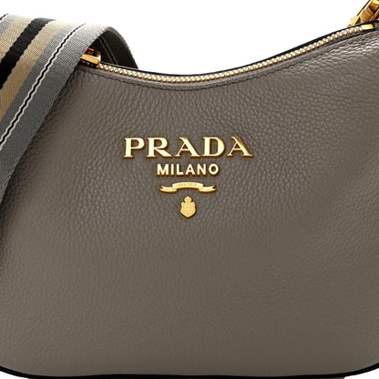 Prada Vitello Phenix Zippered Messenger Hobo Grey Leather Shoulder Bag -   Shop Bags LLC 