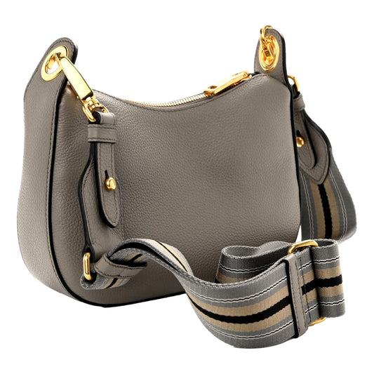 Prada Vitello Phenix Zippered Messenger Hobo Grey Leather Shoulder Bag -   Shop Bags LLC 