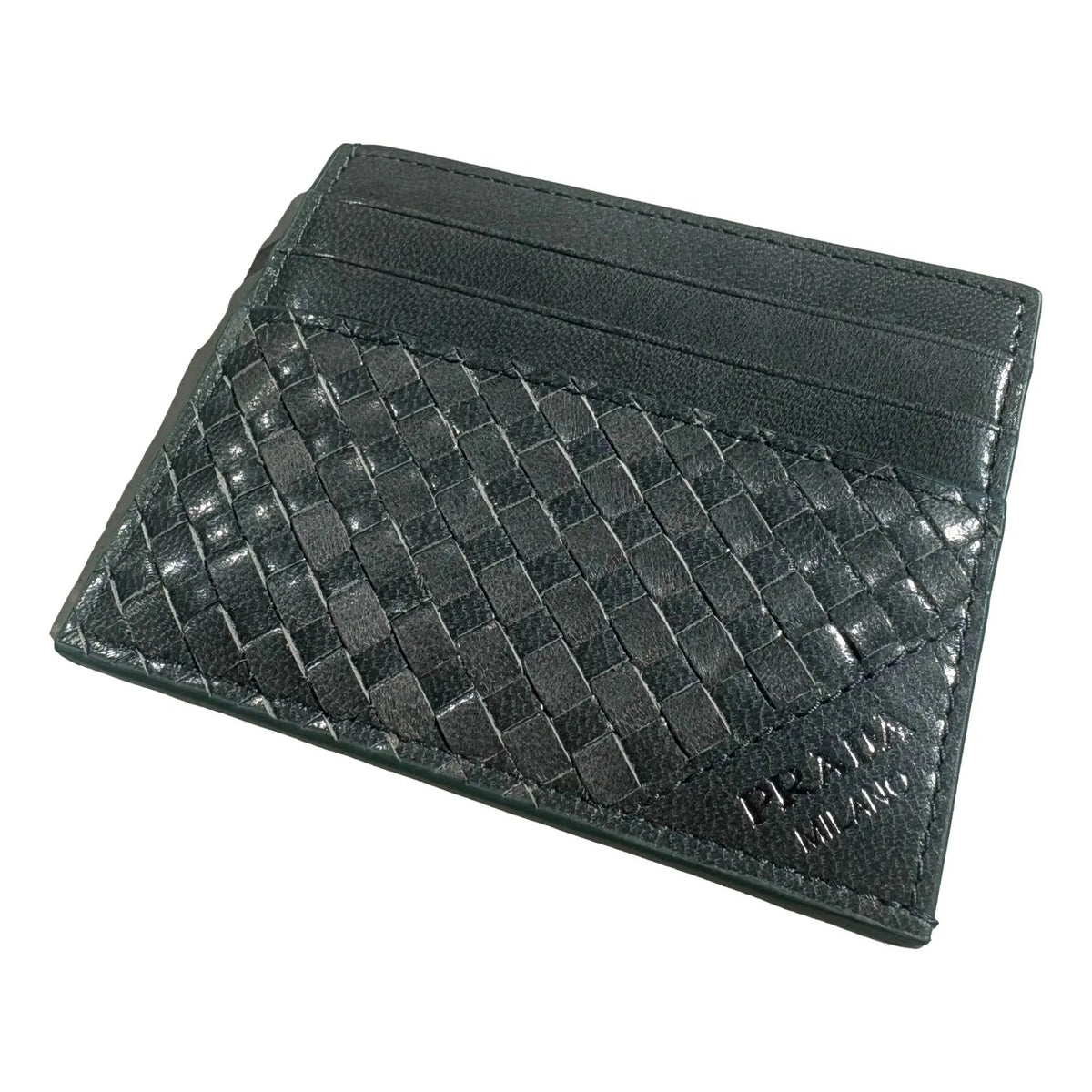 Prada Woven Leather Card Case Wallet - Elevate Your Style