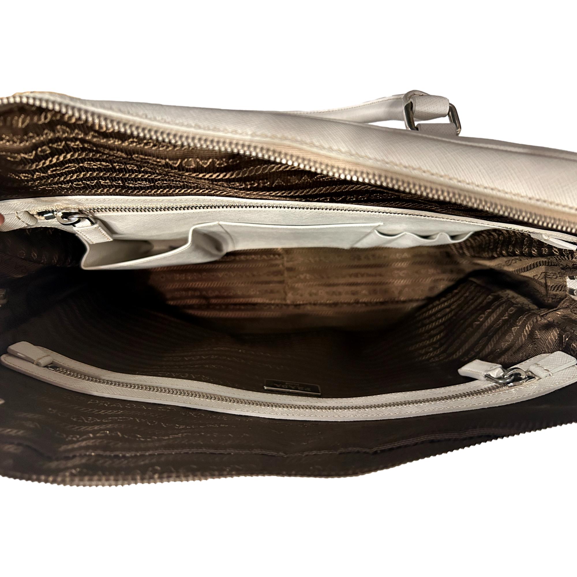 Prada’s Saffiano Leather Satchel in Ivory - Stylish & Practical Tote -   Shop Bags 