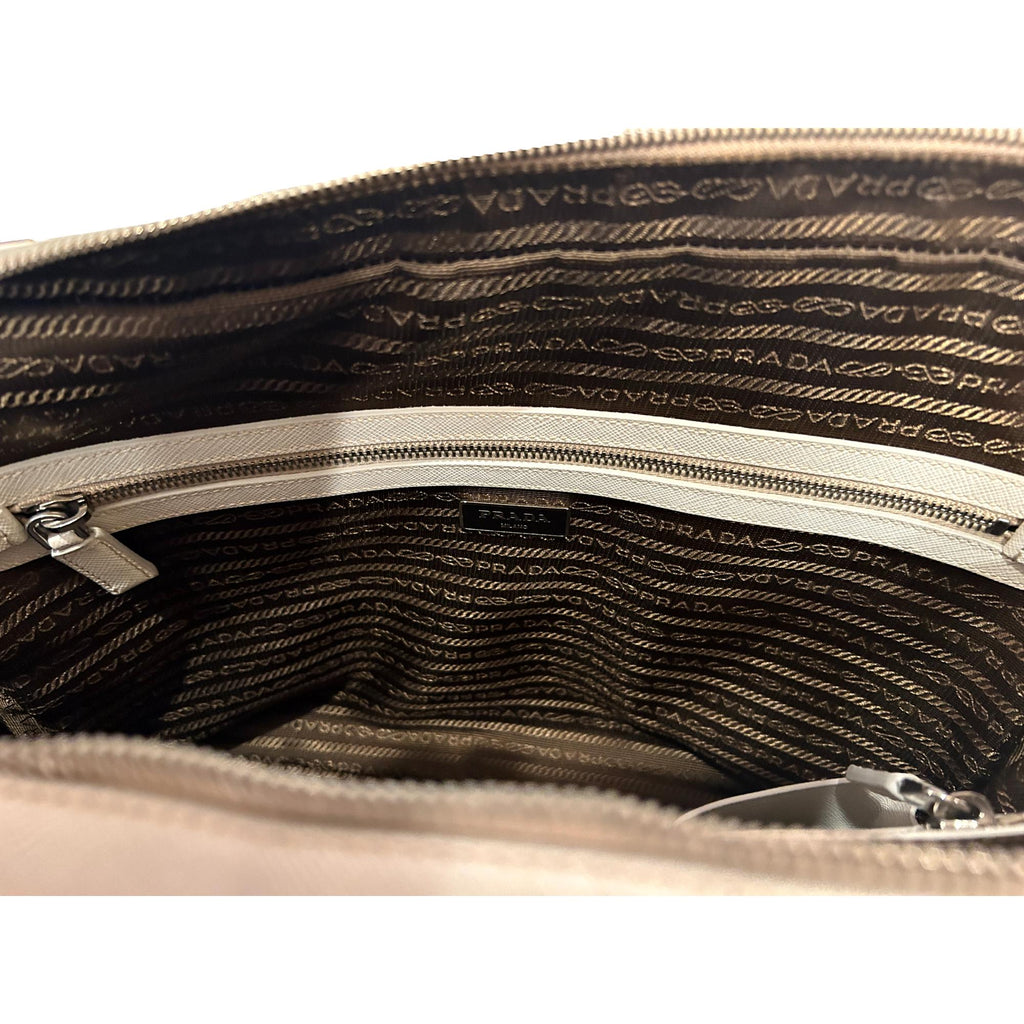 Prada’s Saffiano Leather Satchel in Ivory - Stylish & Practical Tote -   Shop Bags 