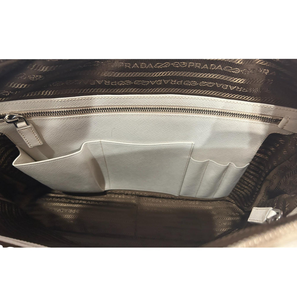 Prada’s Saffiano Leather Satchel in Ivory - Stylish & Practical Tote -   Shop Bags 
