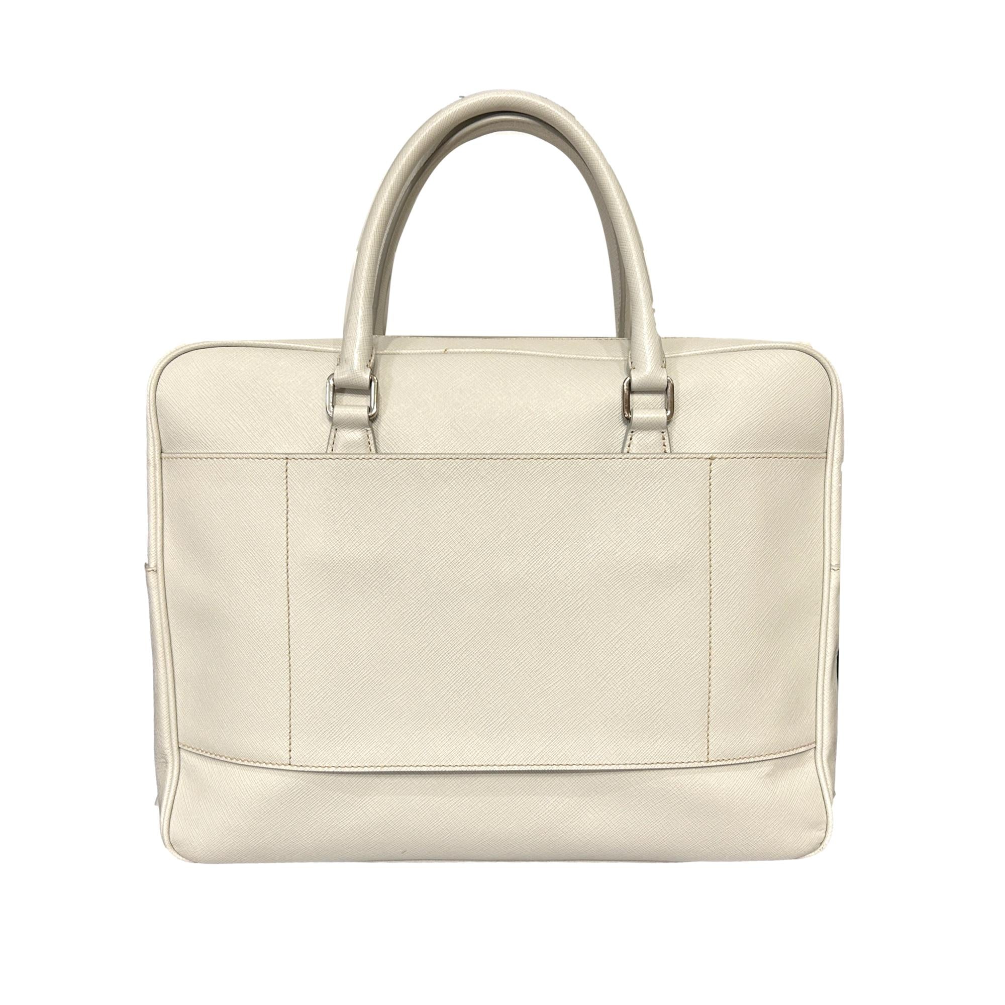 Prada’s Saffiano Leather Satchel in Ivory - Stylish & Practical Tote -   Shop Bags 