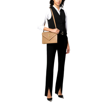 Quilted Brown Leather Bag: Saint Laurent Shoulder Elegance -   Shop Bags LLC 