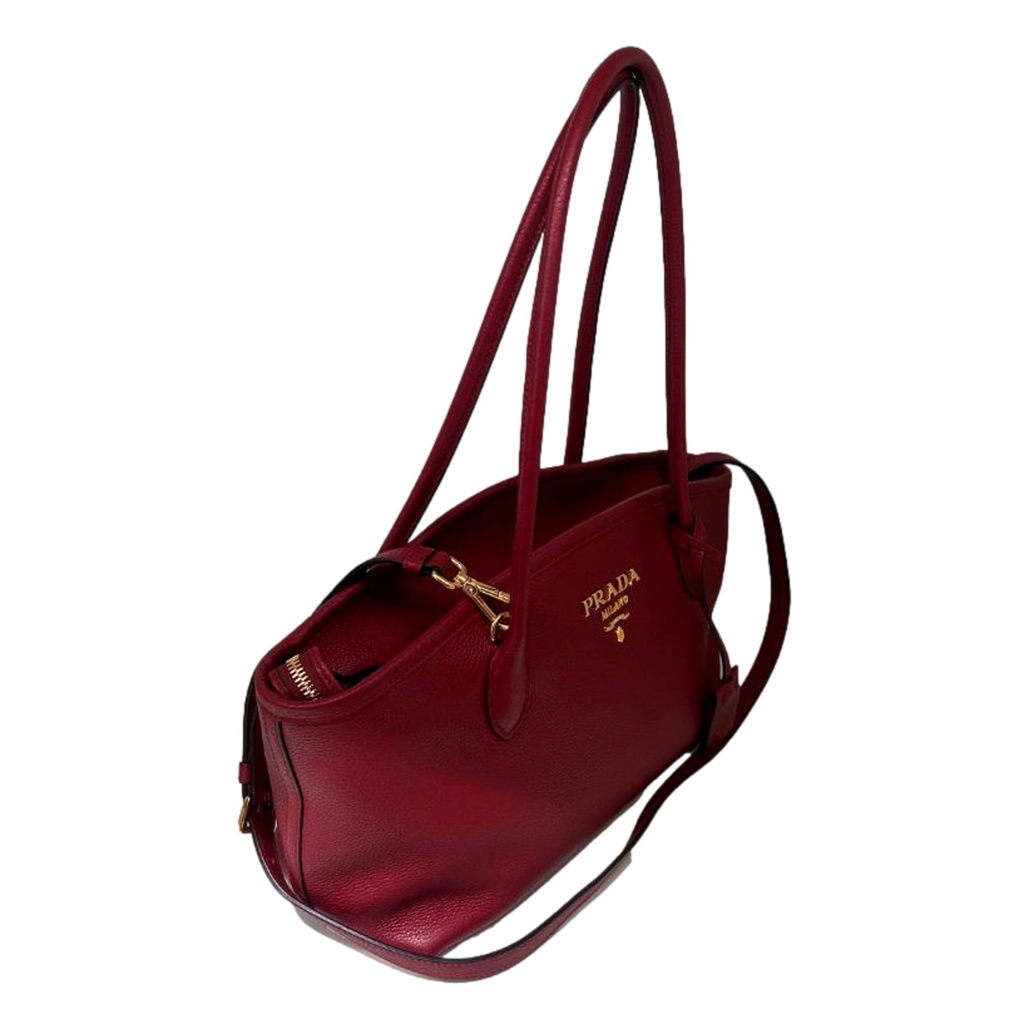 Rubino Red Top Handle Shoulder Bag - Luxury Prada Vitello Phenix -   Shop Bags LLC