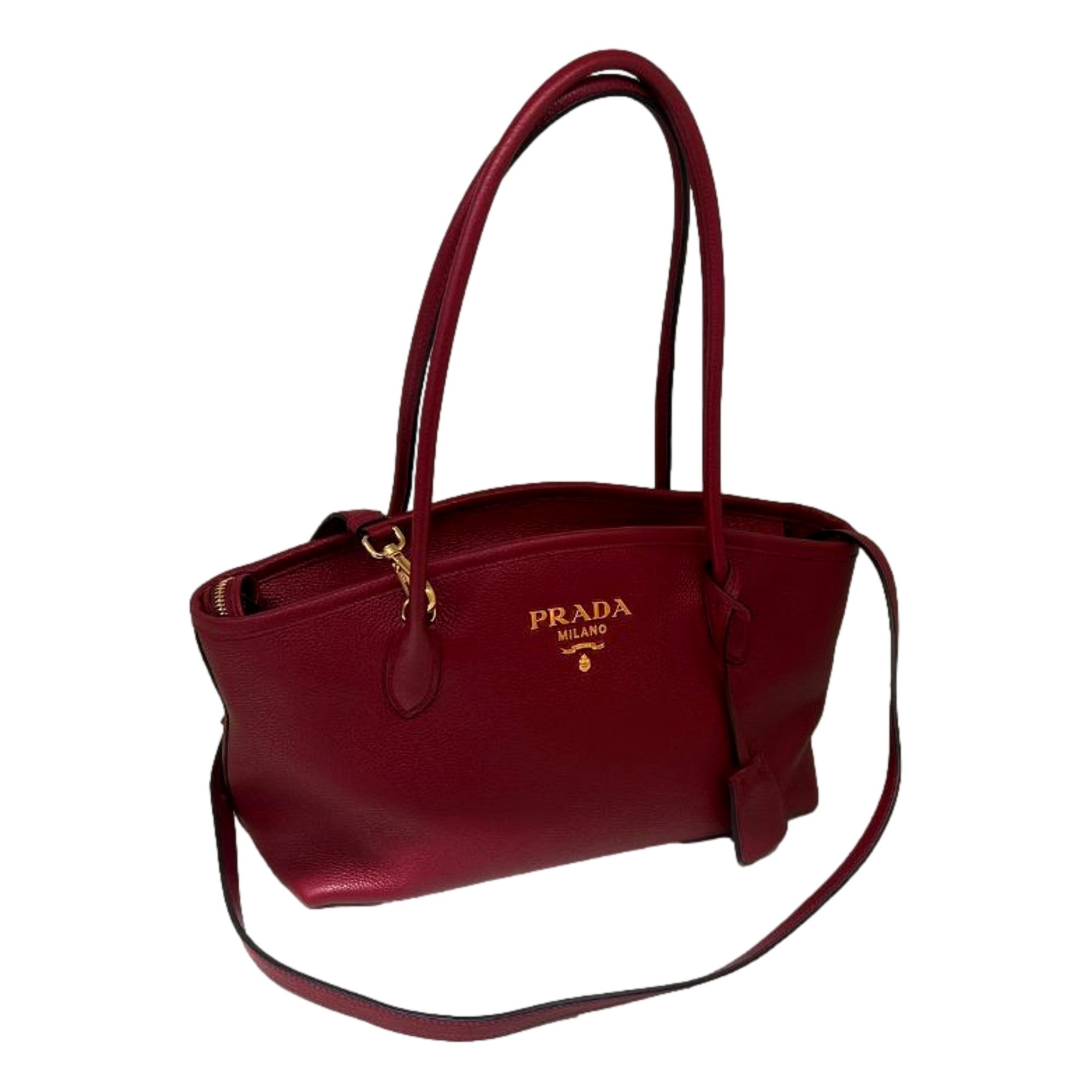 Rubino Red Top Handle Shoulder Bag - Luxury Prada Vitello Phenix -   Shop Bags LLC