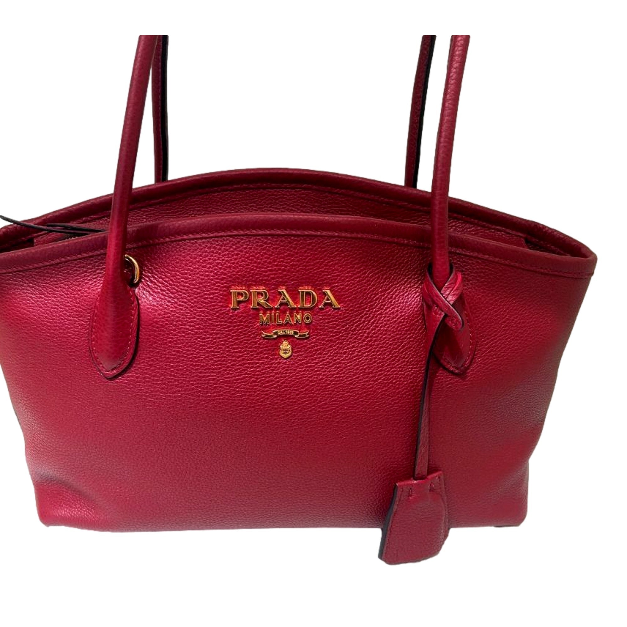 Rubino Red Top Handle Shoulder Bag - Luxury Prada Vitello Phenix -   Shop Bags LLC